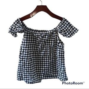 J. Crew Black And White Gingham Off The Shoulder Blouse